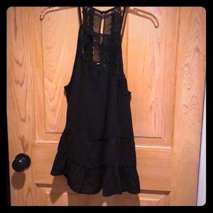 Crochet and ruffle black top
